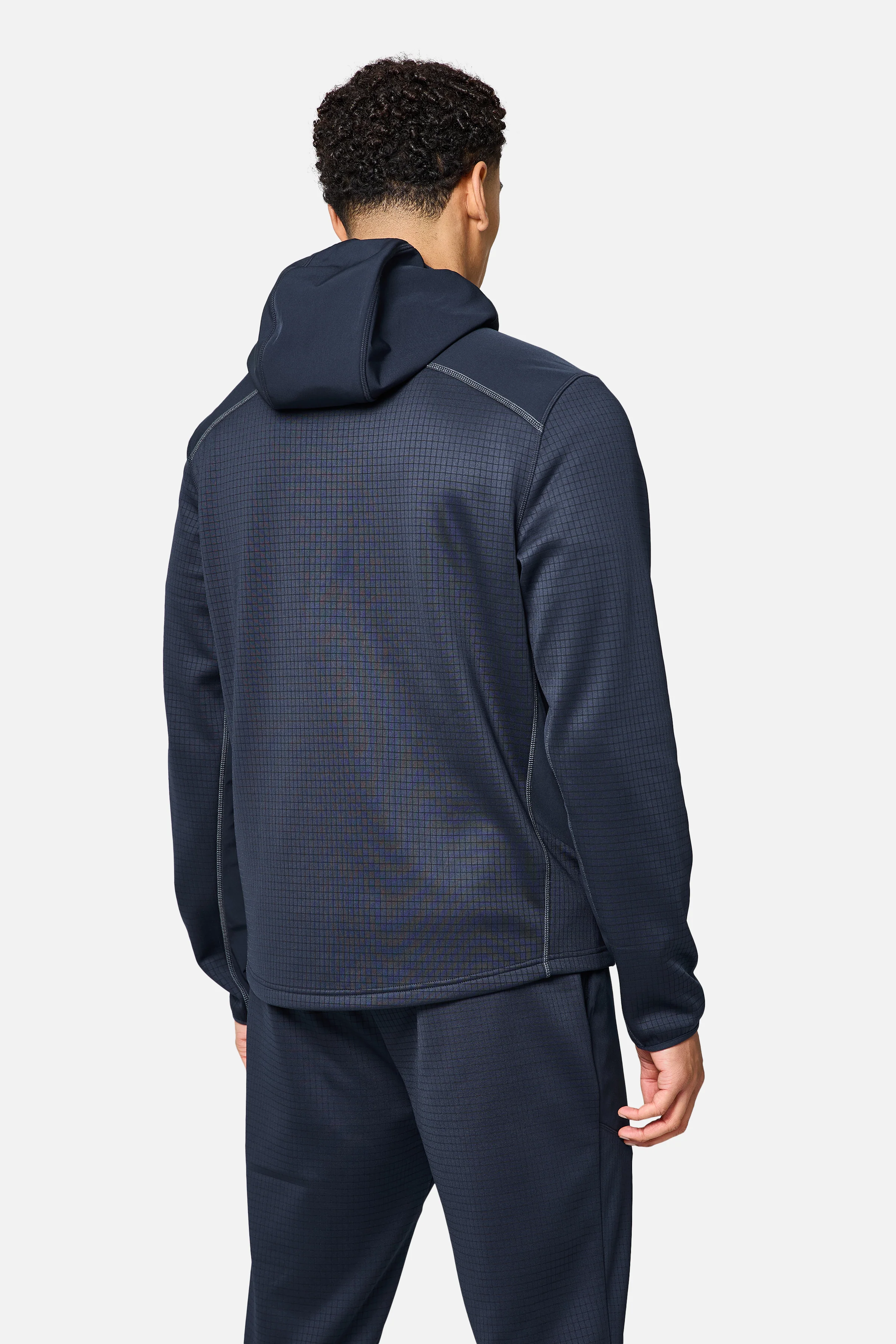 District Gridded Fleece Hood - Deep Ocean/Storm Grey - Image 3