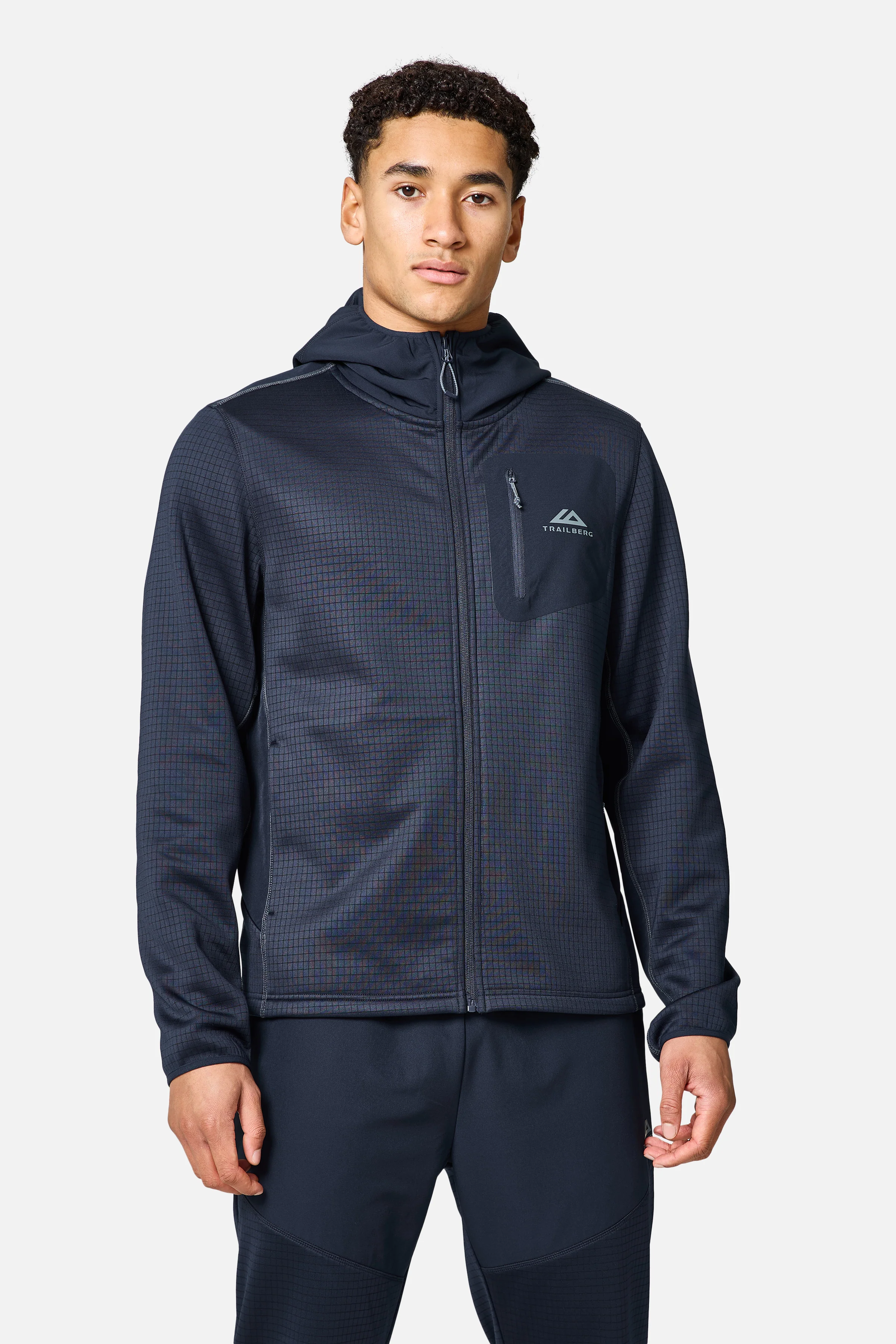 District Gridded Fleece Hood - Deep Ocean/Storm Grey