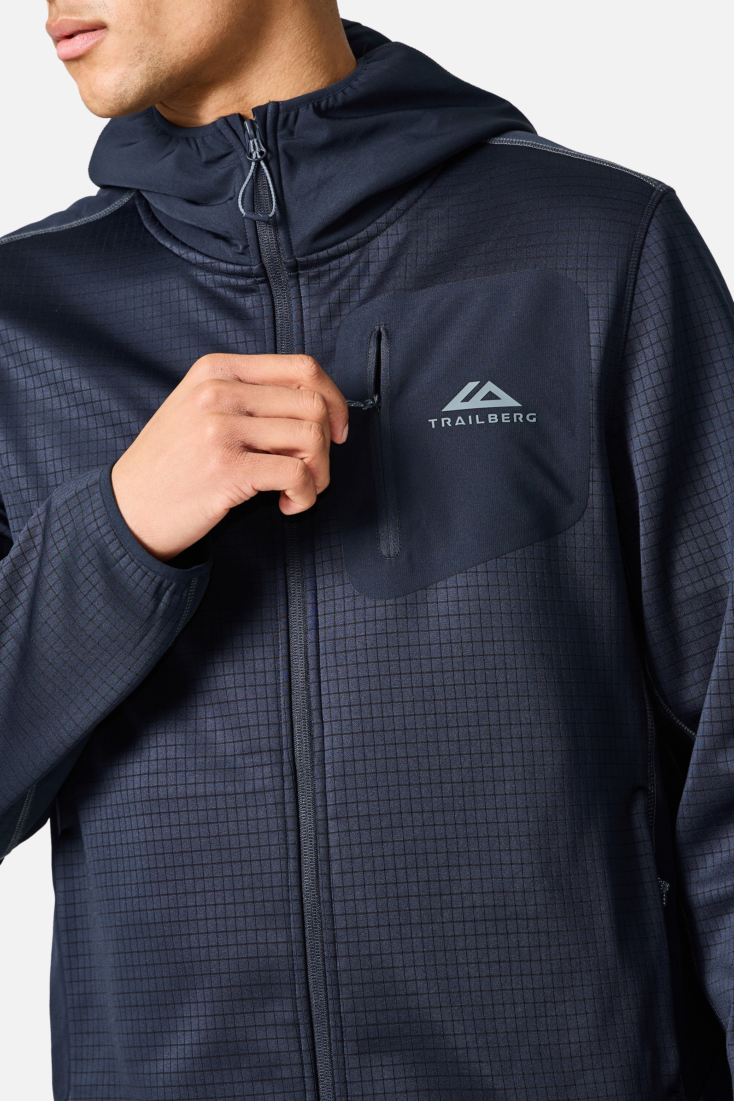 District Gridded Fleece Hood - Deep Ocean/Storm Grey - Image 5