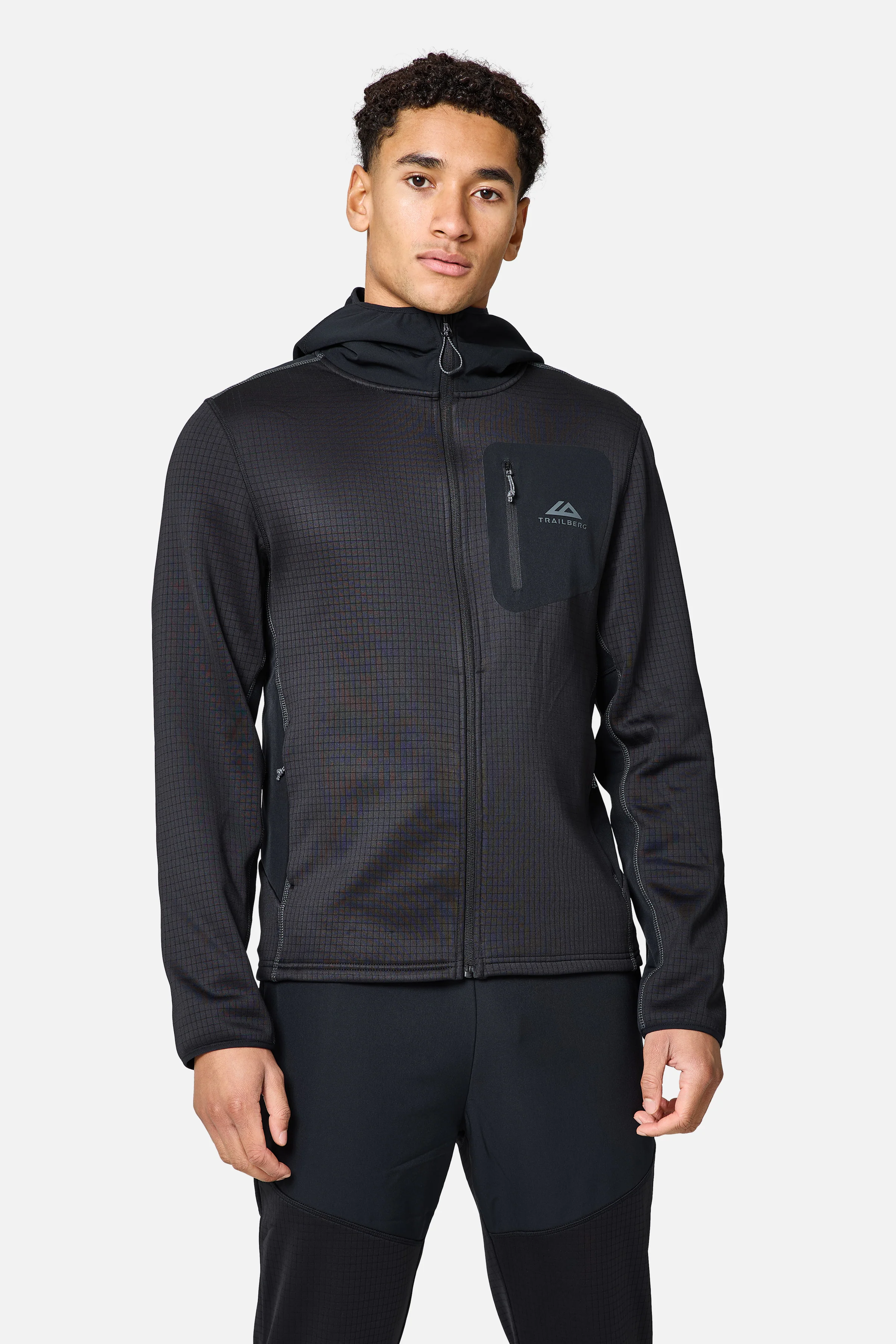 District Gridded Fleece Hood - Black/Volcano Grey