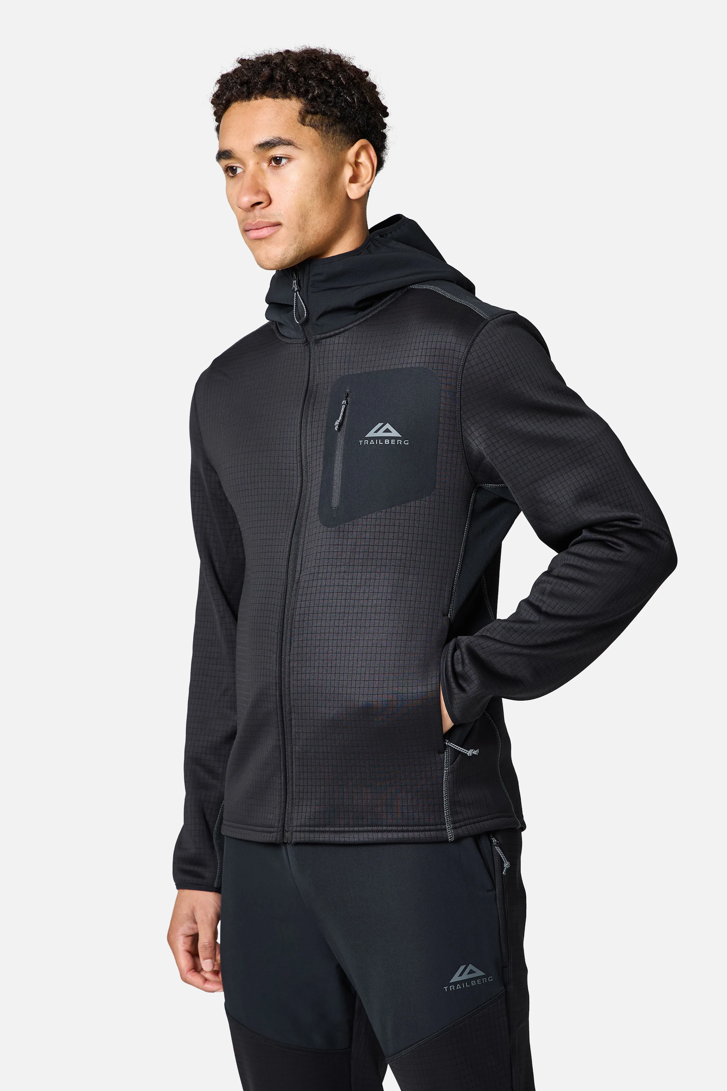 District Gridded Fleece Hood - Black/Volcano Grey - Image 2