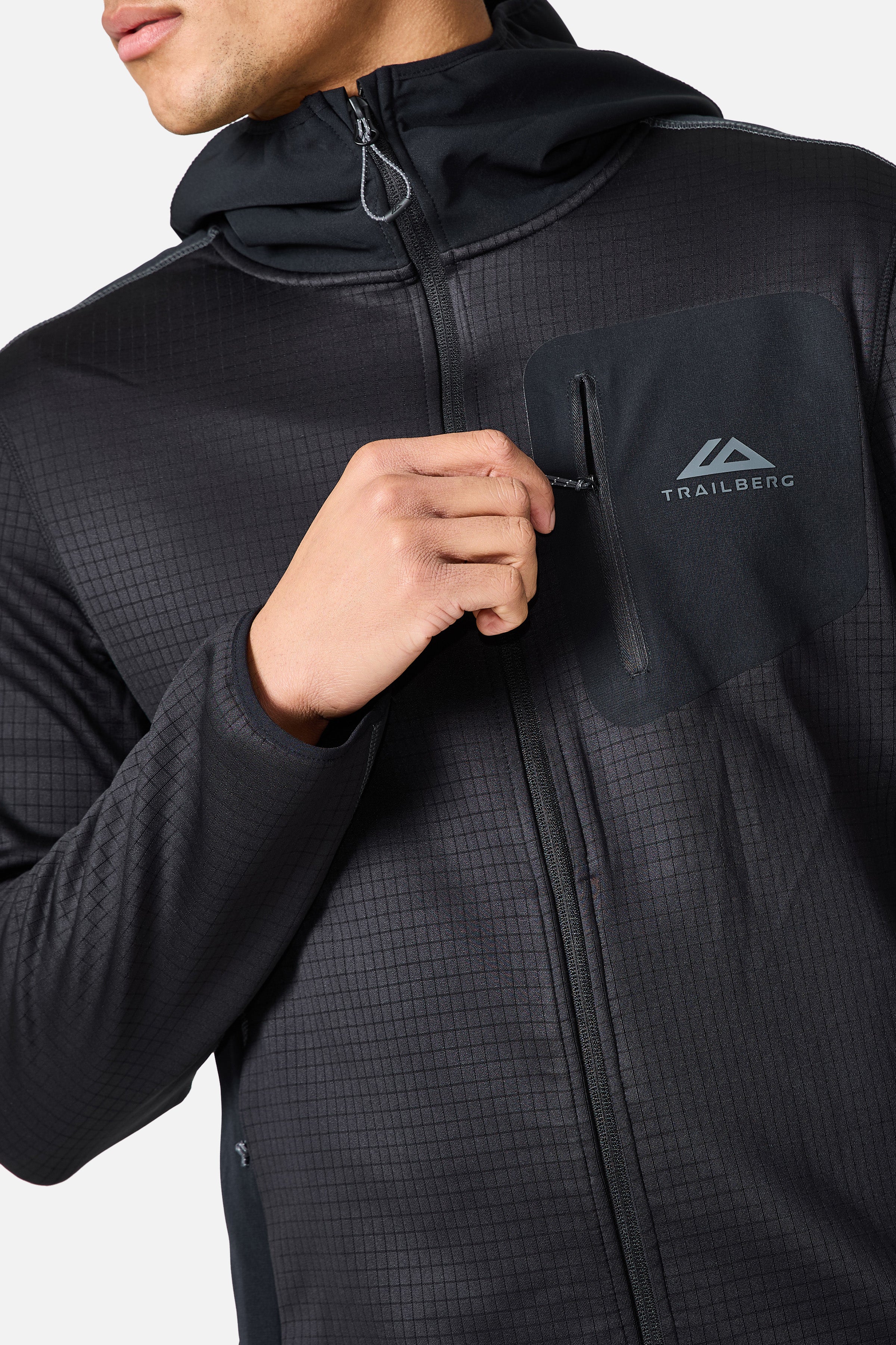 District Gridded Fleece Hood - Black/Volcano Grey - Image 3
