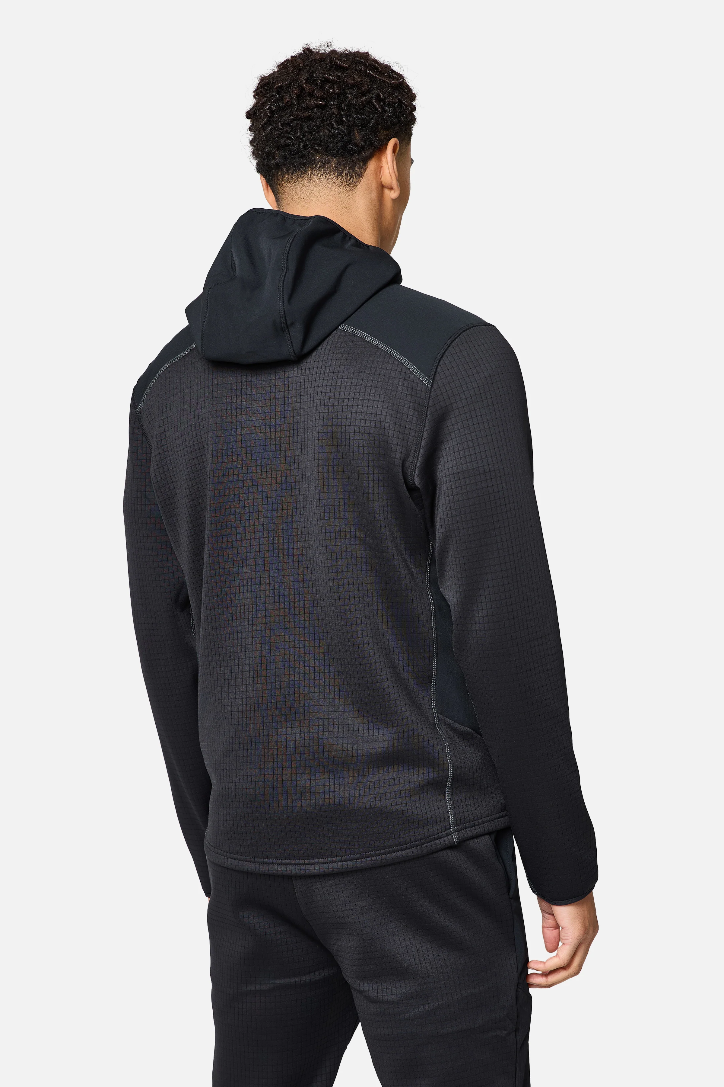 District Gridded Fleece Hood - Black/Volcano Grey - Image 4