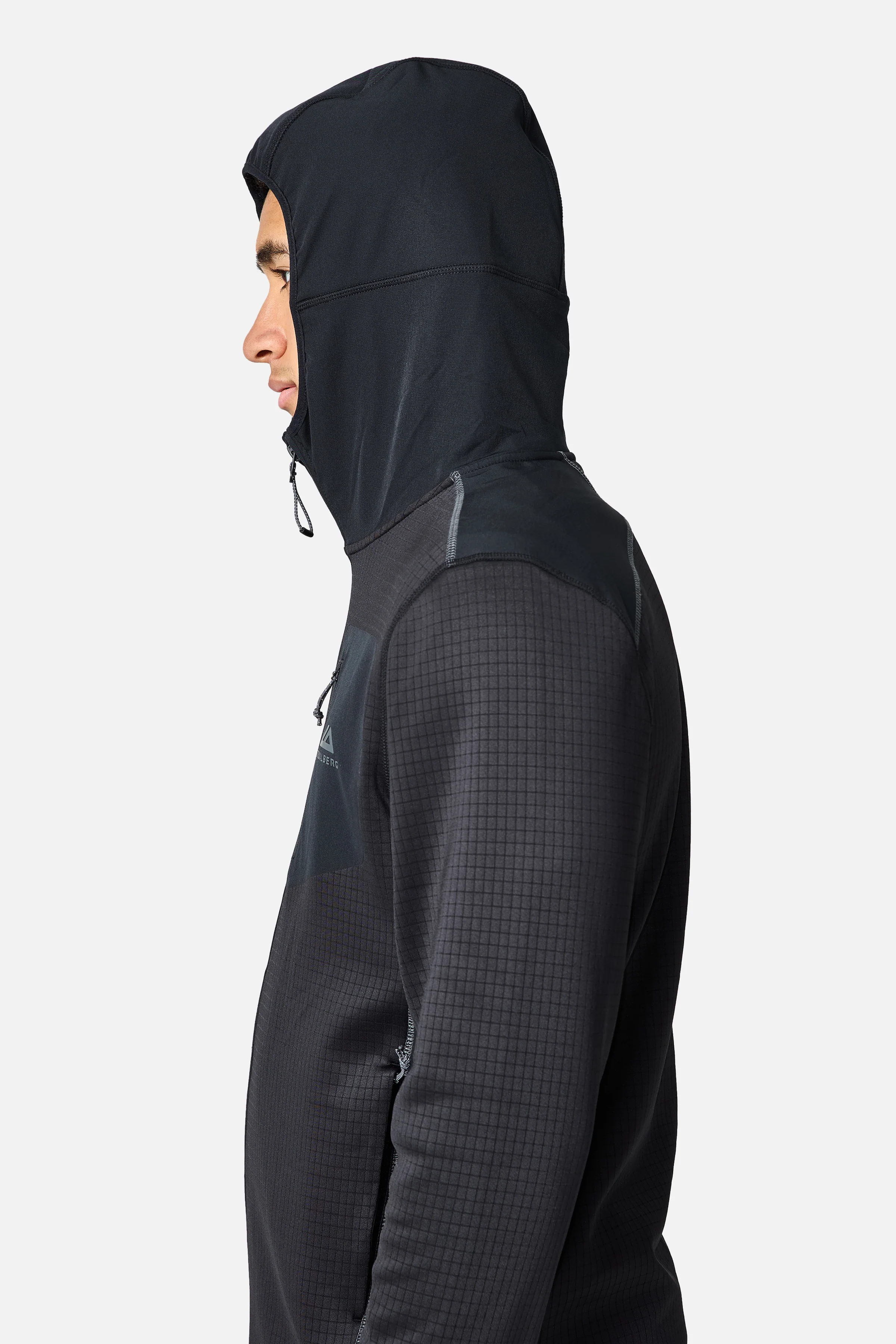 District Gridded Fleece Hood - Black/Volcano Grey - Image 5