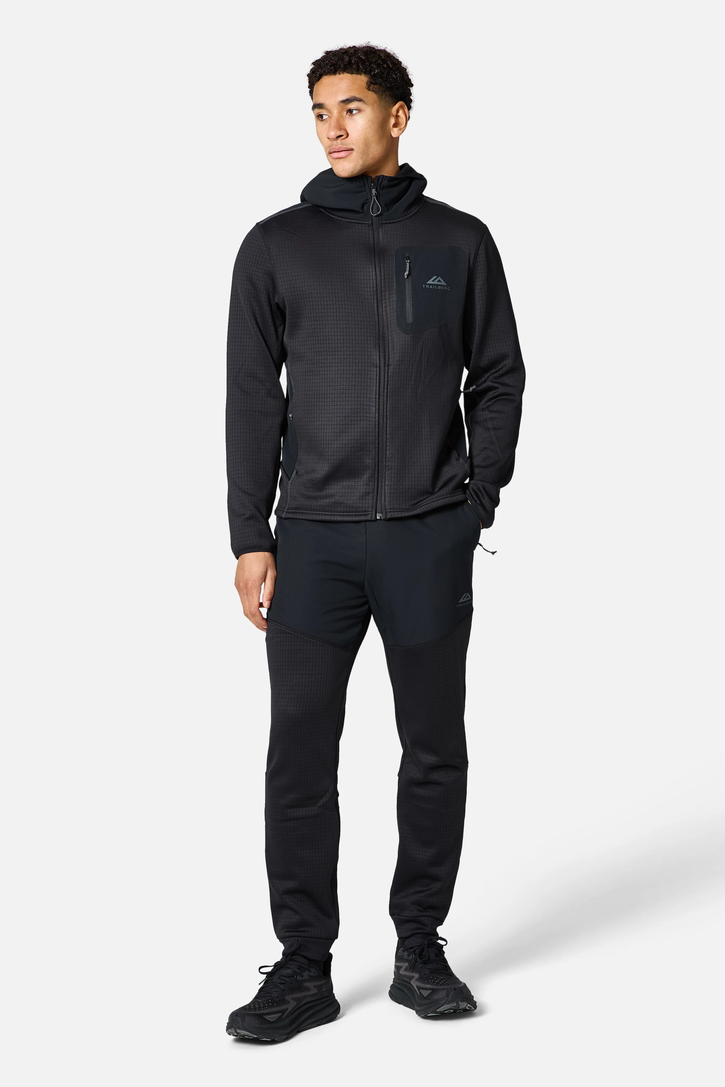 District Gridded Fleece Hood - Black/Volcano Grey - Image 6
