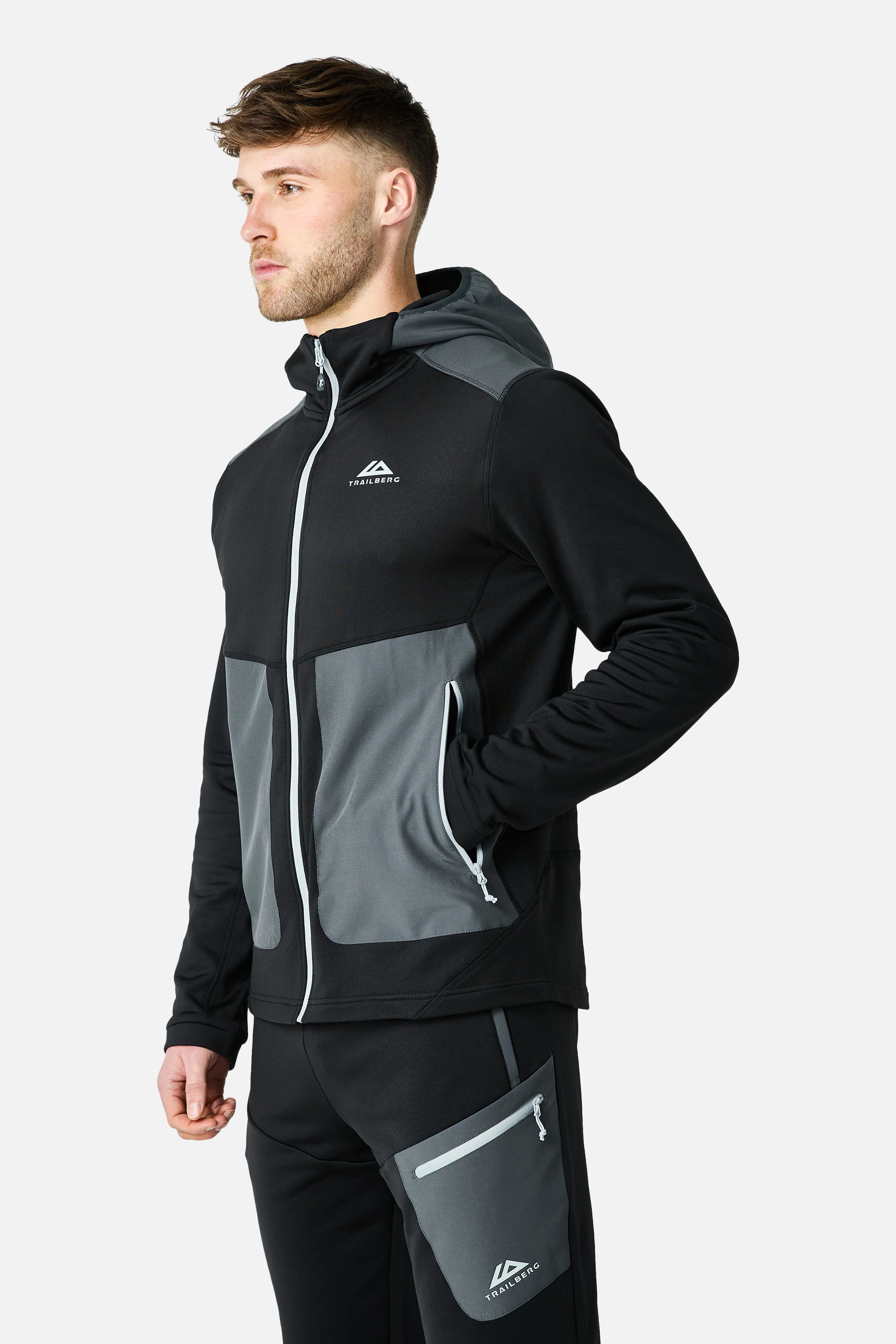 Vale Gridded Fleece Hood - Black/Volcano Grey - Image 2