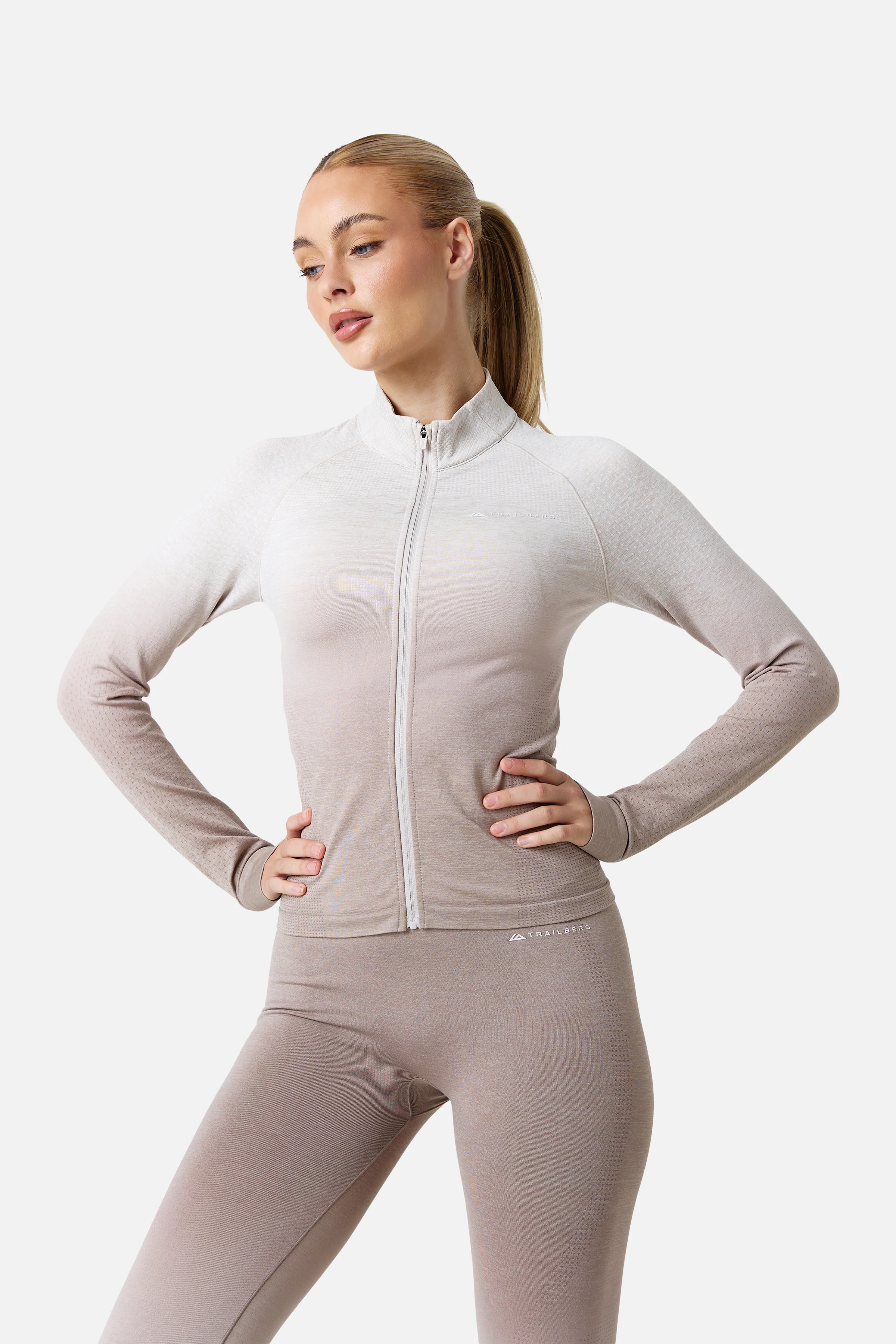 Womens Evocurve Seamless Track Jacket - Pebble Stone / Pale Taupe / Frosted Ridge - Image 6